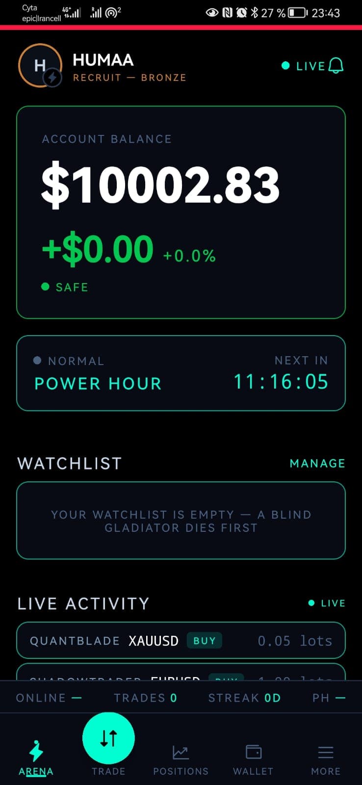 Volt — gamified trading arena with live MT5 execution and Power Hour events